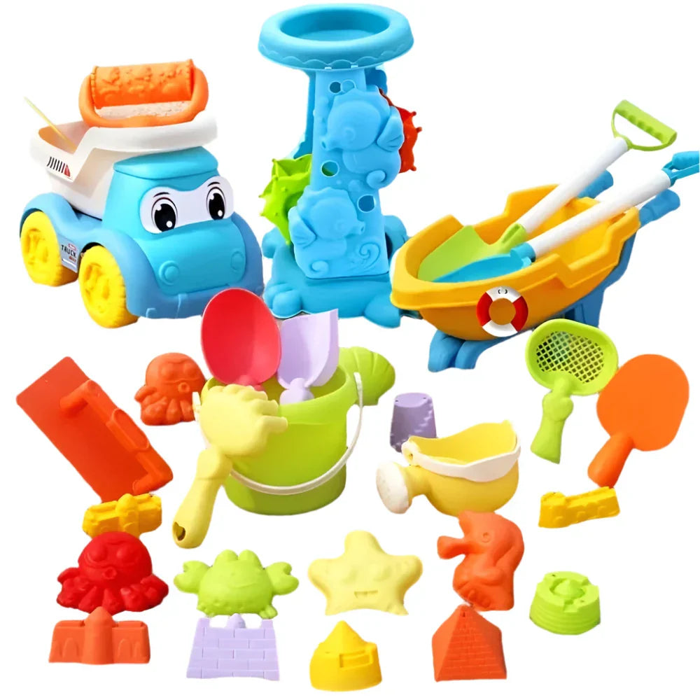 Kids Beach Toys Set with Shovel, Bucket, Dinosaur Molds (100 pcs)-0
